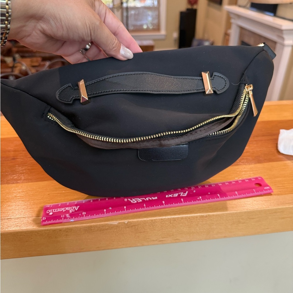 Black Nylon Belt Bag with Gold Hardware